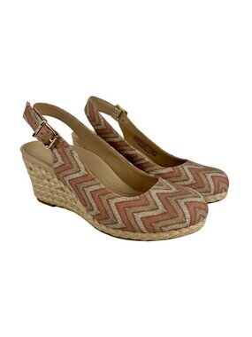 Vionic Womens Coralina Espadrille Slingback Wedge Pink Chevron Comfort size 6